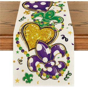 Mardi Gras Table Runner Party Fleur De Lis Decor Decorative Dining Cloth 13x72